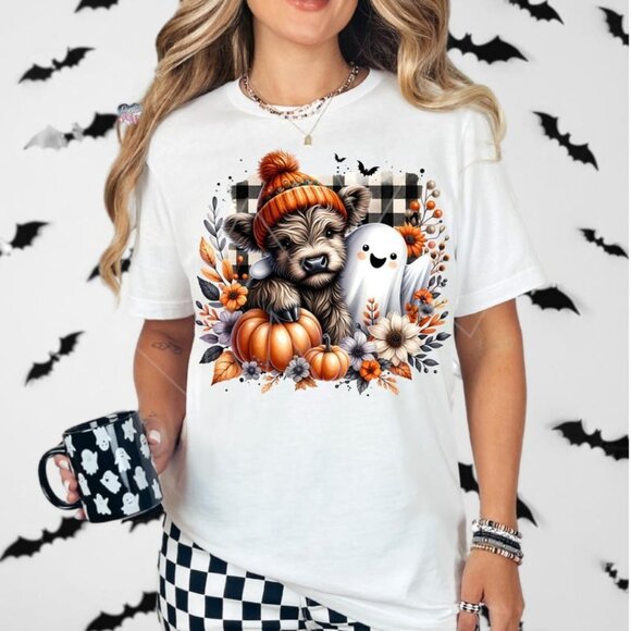 Cute fall highland cow ghost T-shirt - Picture 1 of 4